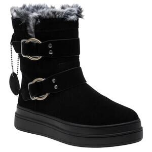 J/Slides NYC Nelly Black Women Winter Boot Size 7 Suede Faux Fur Waterproof New